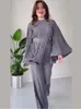 Pantalones de dos piezas para mujeres Sets largos y elegantes para mujeres 2024 Spring Otoño PLATADO Camisas urban