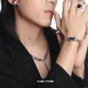 Trend łańcuchowy Czarny cyrkon stalowa Bransoletka dla mężczyzn Korea Kpop Srebrny kolor geometryczny Łańcuch Bransoletka Unisex Jewelry Y240420
