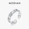 Cluster Rings Modian 925 Sterling Silver Sparkling Clear Zircon Free Size Heart to Justerable Ring For Women Party Fine Jewelry