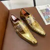 Casual Shoes Gold Double Buckle Wedding Men Loafers Rivet Breattable Fashion Handgjorda mäns affärsstorlek 35-46