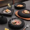 Restaurant créatif Dîner de glace sec et assiettes Pierre volcanique Sashimi Japonais Saumon Saumon Assiette de service