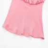 Damestanks zomer roze satijnen stropdas boog mouwloze halter backless sexy korte top 2024 bustier