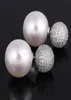 Xiumeiyizu Luxury 15mm Simulated Pearl Bubble Earring Full Prong Cubic Zirconia Reversible Double Ball Rhodium Stud örhängen 210612019091