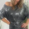 Casual Dresses Glitter Sequin Sharkly Women Evening Dress Spring Crew Neck Hollow Bodycon Long Autumn Sleeve Tunic Boho Office