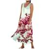 Casual Dresses Luxury Long Women's Dress 2024 Summer Bekväm blommig tryck ärmlös bomullsficka Loose Beach Vestidos