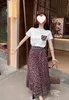 24 Women's Top Double Pocket Printed T-shirt Double Printed Half Skirt Set 420