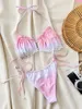 Kvinnors badkläder sexig rosa gradient färg bikini ihålig ut halter kvinnlig baddräkt mikro sträng brasiliansk bandage thong baddräkt