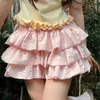 Röcke Kawaii Japanischer Stil Lolita Cake Rock Shorts Frauen Neues Rüschen Patchwork mit hoher Taille süße Balletcore Minirock Y240420 geschichtet