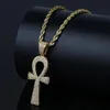 Hip Hop Silver/Gold Kolor Jezus Egyptian Ankh Key Naszyjniki wisioranki sześcienne cyrkonia długie łańcuchy dla mężczyzn i kobiet9310047