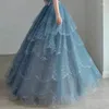 Party Dresses Fairy Strap Blue Formal Evening Dress Designed Prom Tiersed Cake Boat Neck Quinceanera klänning Elegant Vestido