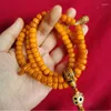 Strand Tibetan Old Spirit Bone Ox Ethnic Style 108 Barrel Beads 8.5MM Biy Bracelet Yellow Material