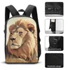 Sac à dos Lion Youth Natural Harmony Vector Animaux plats légers Sac à dos Louvré Nouveauté Sacs de lycée Camping Quality Rucksack