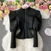 Kadın Hoodies Bubble Top Slim Fit Puff Sleeve