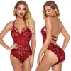 Bras Sets Open Women's Deep V Bra Lingerie Sexy Erotic Lace See-Through Bodysuit Set Crotchless Split Bundle Dress Costume Nightwear