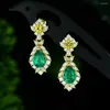 Kolczyki Dangle Wong Elegancki vintage 925 SREBRINY SREBRNY 2,5CT PROSZA CUT Szmaragdowy kamień szlachetny Drop biżuteria na prezenty rocznicowe