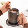 Muggar 600 ml japanska vintage keramiska kaffemugg tumbler rost glase te mjölköl med trä handtag vatten kopp hem kontor dricker