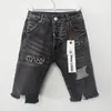 Lila Jeans Shorts Herren Jeans Doodle Fit Patch Vintage Not gerissen Denim Shorts zerstört Stretch Biker Denim Black Slim Hip Hop Hosen für Männer Jean