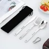 Dinnerware Sets Stainless Steel Tableware Outdoor Household Frosted Knife And Fork Spoon Chopsticks Travel Camping Portable Set