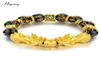 Schwarze Obsidian Steinperlen Armband Pixiu Feng Shui Armband Gold Farbe Buddha Viel Glück Vermögen Armbänder für Frauen Männer Schmuck 5811236