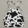 Kvinnors tankar Camis Womens Summer Top Milk Cow Print Black and White Cute Crop Top Camis Kawaii Strapless Collar Top Cami Strewear Y2K Egirls Y240420