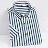 2023 Regelmatige fit korte mouw strech gestreepte shirts voor mannen Summer Soft Business Mens overhemdcasual 240411