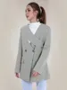 Kadınlar Takım Moda Blazer V Yağlı Yapısal Düğme Bel Bel Uzun Kollu Gri Takım Ceketler Bahar 2024 Tide CPDB002