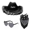 Bérets Feather Brim Cowgirl Hat Neck Scarf Femme Masquerade Party Night Club Tenue