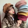 Berets Girl Round Couleur solide Khaki Cawet Painter Hat A réglable Cap octogonal Femmes de style coréen Brim Beret Suede