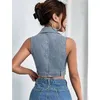 Tanks pour femmes Camis Xingqing Denim Crop Top Y2K Vêtements Femmes Couleur solide But Collar Zipper Waistcoat Slveles