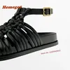 Casual Shoes Kinted Roman Flat Sandals Round Toe Slingback Black Buckle Strap Women's Summer Est 2024 Elegant Sexy