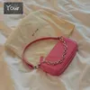 Sacs à bandouliers Design Brand Patent Leather Pink Underarm Sac Mini Femmes Sac à main Baguette Luxury Vintage Chain Tote Messenger