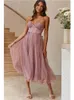 Casual Dresses Chicheca Strapless Halter Summer Women Party Tulle Dress Sexy Mesh Sleeveless A-line Pleated Backless Elegant De Fiesta
