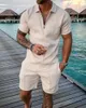 Summer Fashion Men Abbigliamento 3D Stampa 3D Polo a colori solidi e pantaloncini da 2 pezzi Set Trend Cipper Track-Suit Set oversize T-shirt 240420