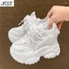 Casual Shoes 9.5cm White Black Sneakers Women Breathable Increase Height Air Cushion Sports Platform 34 3