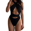 Menas de banho feminina 2024 Sexy Swimsuit High Piece Mulheres Criss Cross Cruzas finas Halter Tanho de banho de roupas de praia