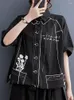 Frauenblusen weiße Baumwolle übergroße Vintage Print Shirt Frauen Kordelkordel kurzarm losen lässigen Bluse Top Mode Kleidung Sommer L295