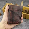 Wallets Vintage Handmade Wallet for Men Cowhide Genuine Leather Short Bifold Wallets Purse Card Holder with Coin Pocket Money Bag Male