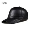 HL091 Spring äkta läder mans baseball cap manlig justerbar lastbil som kör svarta hattar 240323