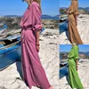 Kvinnors Autumn-Winter Elegant och Sweet New V-ringen långärmad Loose Beach Resort Long Dress