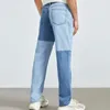 Sonbahar erkek kot pantolon gevşek erkek pantolon basit dikiş tasarım yüksek kaliteli yıkanmış mavi düz bacak pantolon trend S-3XL 240411