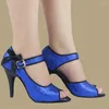 Chaussures de danse Dileechi Classic Blue Latin Femme Femme Femme Square Ballroom Dancing 10cm Talon