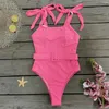 Costumi da bagno femminile femminile abita da bagno sexy da bagno a taglio alto in maglia da bagno legato con bikini di fiori a cintura