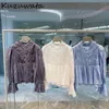 Blusas femininas kuzuwata elegante stand colar gira de flare sweet ruched retchwork estilo francês camisa bebê japão bordado bordas