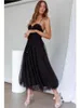 Casual Dresses Chicheca Strapless Halter Summer Women Party Tulle Dress Sexy Mesh Sleeveless A-line Pleated Backless Elegant De Fiesta