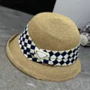 Fashion Design Retro Checkerboard Checkerboard Straw Hat Summer Vacation Sun Cap Men Ladies Fisherman Hat Foldable Triangular Straw Hat Bowler Hat Bucket Hat