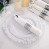 Disposable Dinnerware 350PCS Silver Plastic Plates & Pre Rolled Napkins For 50 Guests Dinerware Set 100
