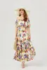 2024 Summer Holiday Flower Two Piece Set Women's Sexy Off Shoulder Short Crop Tops Floral Print Long Skirt Suit Outfits