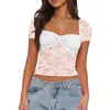 Tanks féminins hzdazrl femmes à manches courtes en dentelle à manches courtes top sexy y2k floral transparent chemise d'été slim club sortant les crop tops