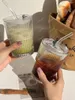 Wine Glasses 1/2PCS 450ml Stripe Glass Cup Transparent With Lid And Straw Ice Coffee Mug Tea Juice Milk Water Drinkware