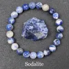 Strand Stone Natural Sodalite Mercas de pulseira homens homens veias azuis jóias elásticas de corda elástica crua Presente requintado